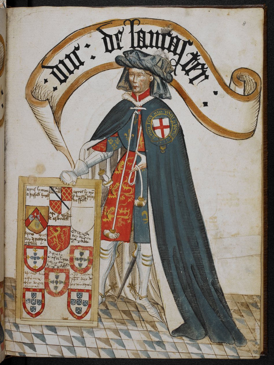 Stowe 594 f.8, Portrait de Henry, duc de Lancaster, un chevalier fondateur de l