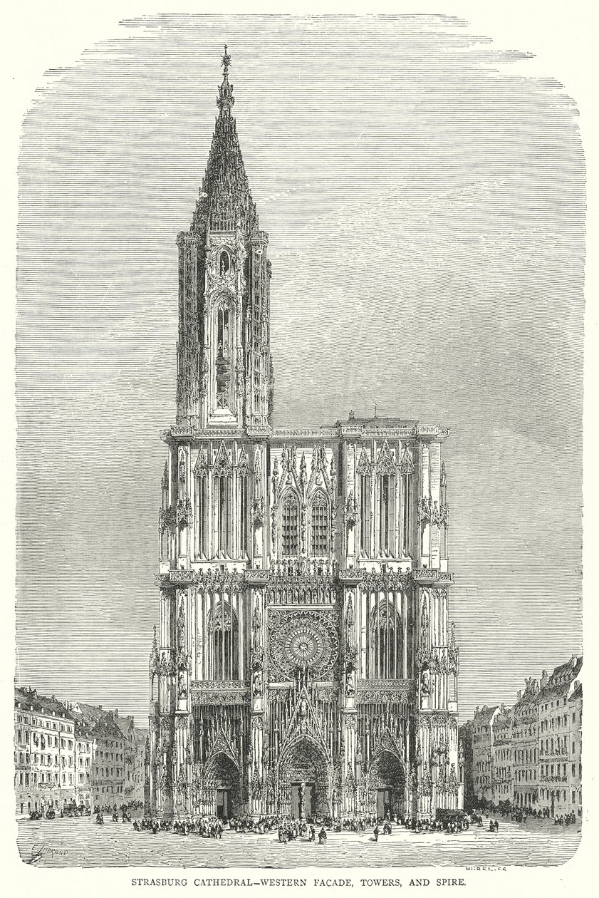 Cathédrale de Strasbourg - Façade occidentale, tours et flèche (gravure) - English School