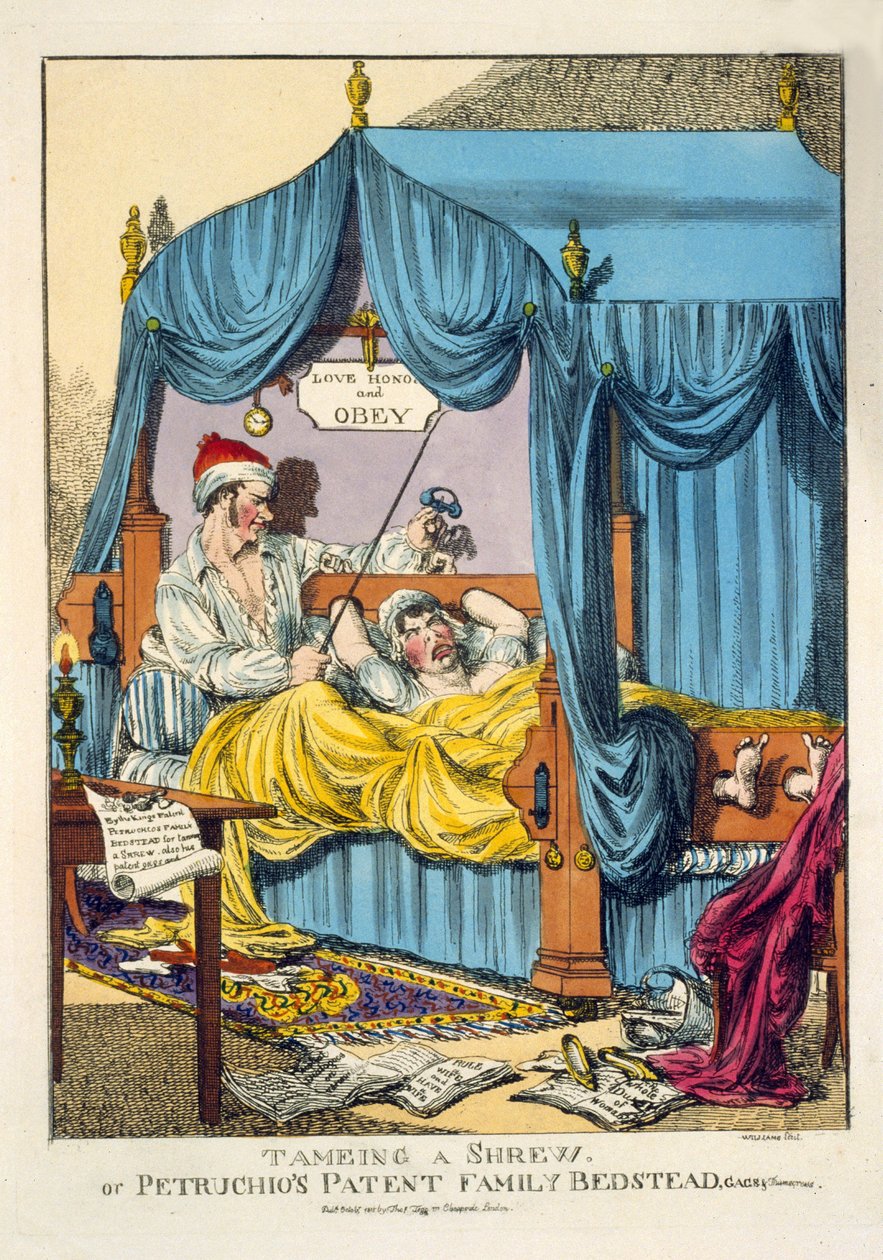 Taming a Shrew ou le lit de famille breveté de Petruchio, Gag & Thumscrews, pub. Londres 1815 - English School