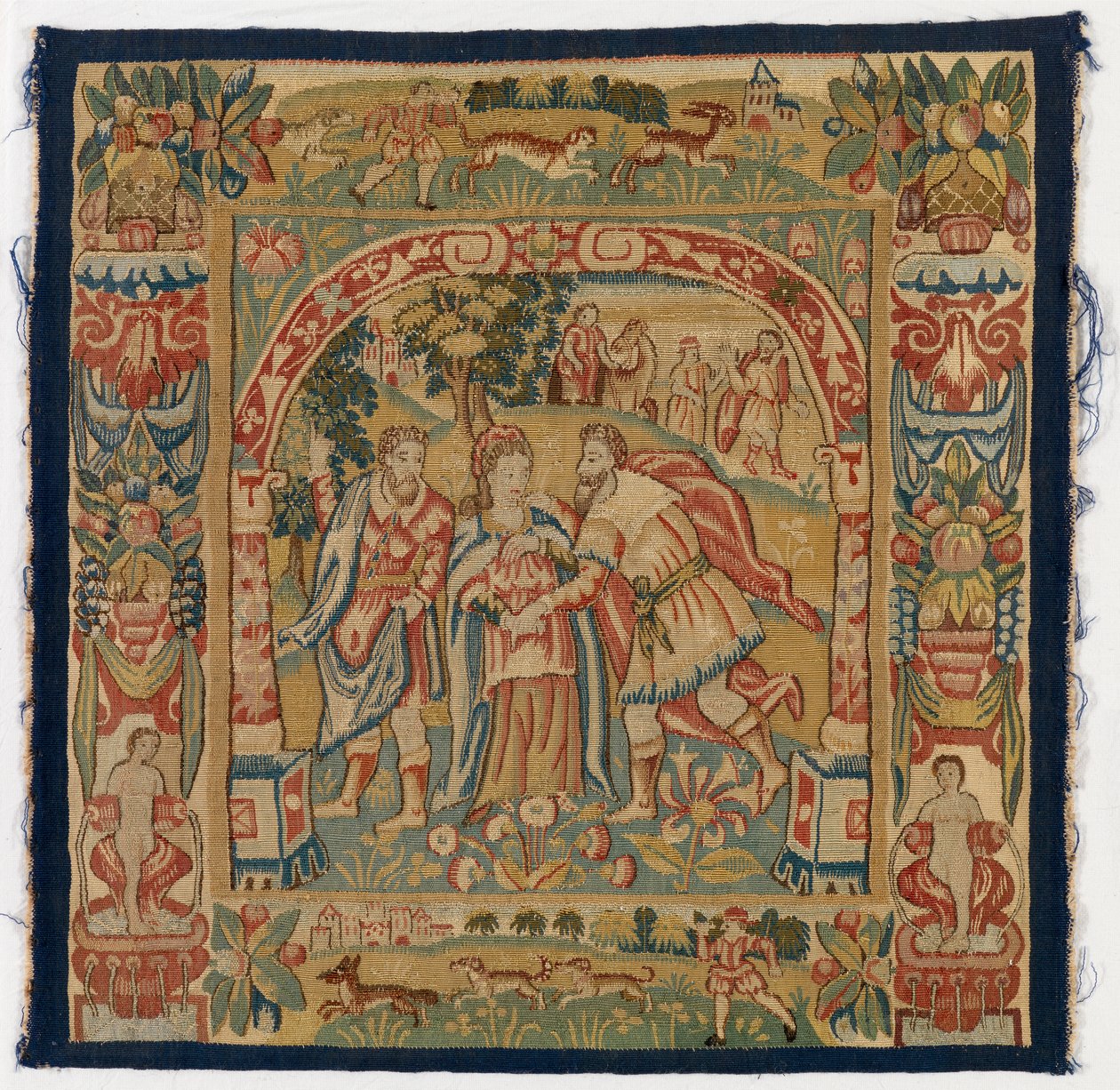 Panneau de tapisserie représentant la Reine de Saba rencontrant Salomon - English School
