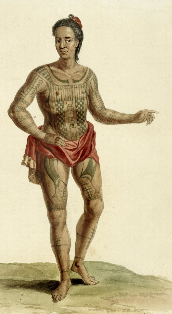 Guerrier hawaïen tatoué, 1824 - English School