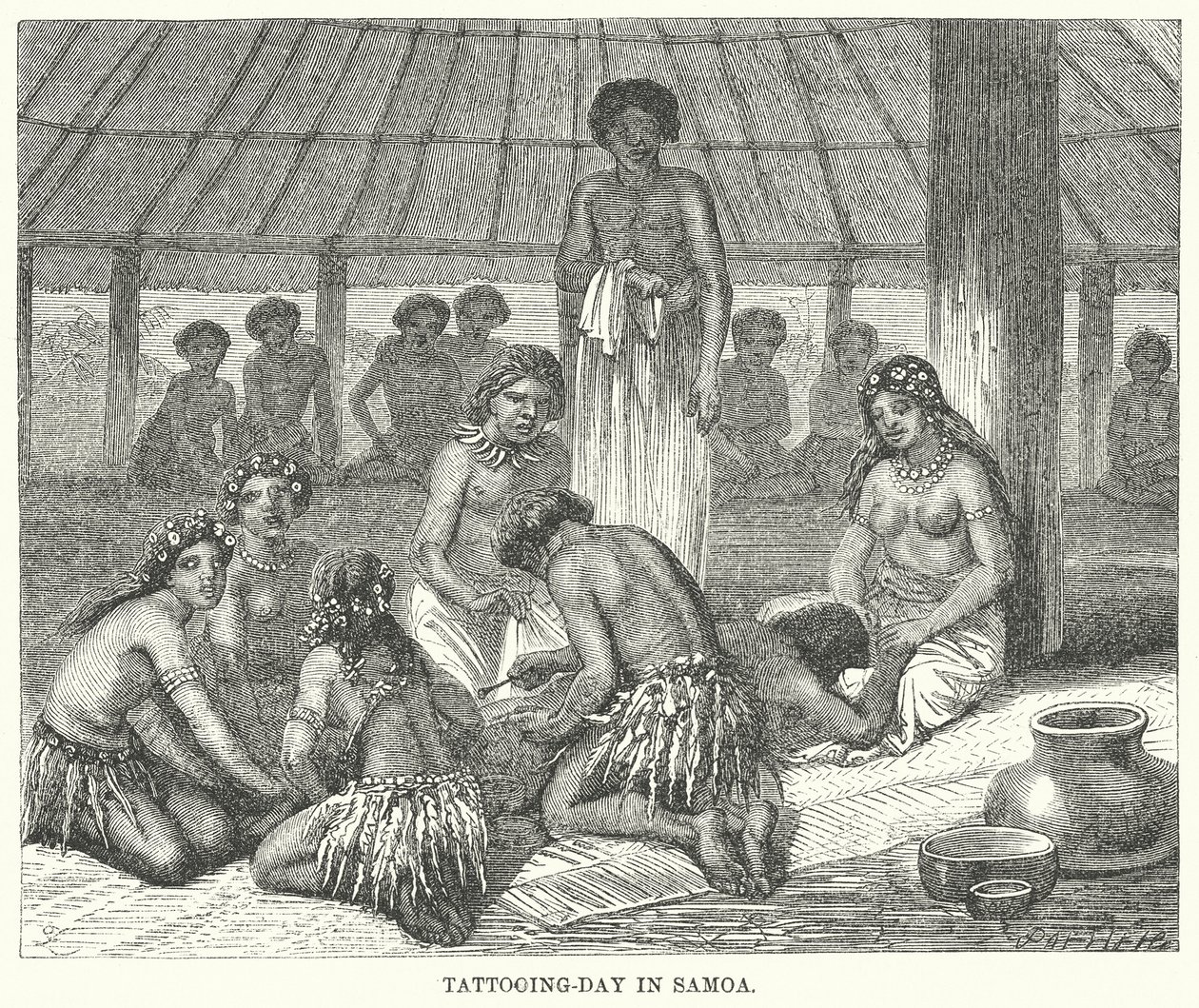 Journée du tatouage à Samoa (gravure) - English School