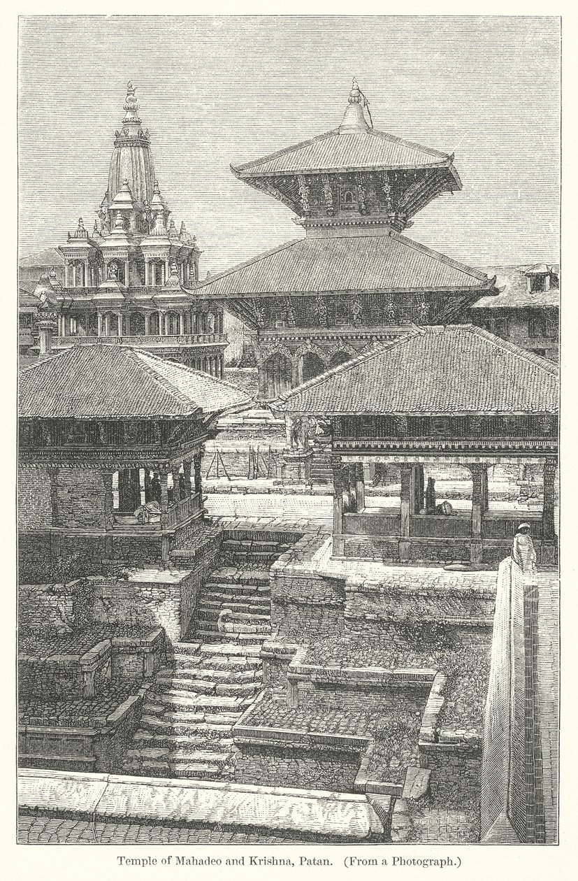 Temple de Mahadeo et Krishna, Patan (gravure) - English School