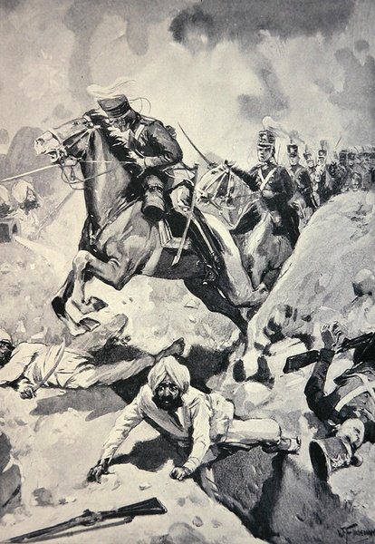 Thackwell mène les 3e Dragons Légers à travers les ouvrages de terre sikhs, Bataille de Sobraon - English School