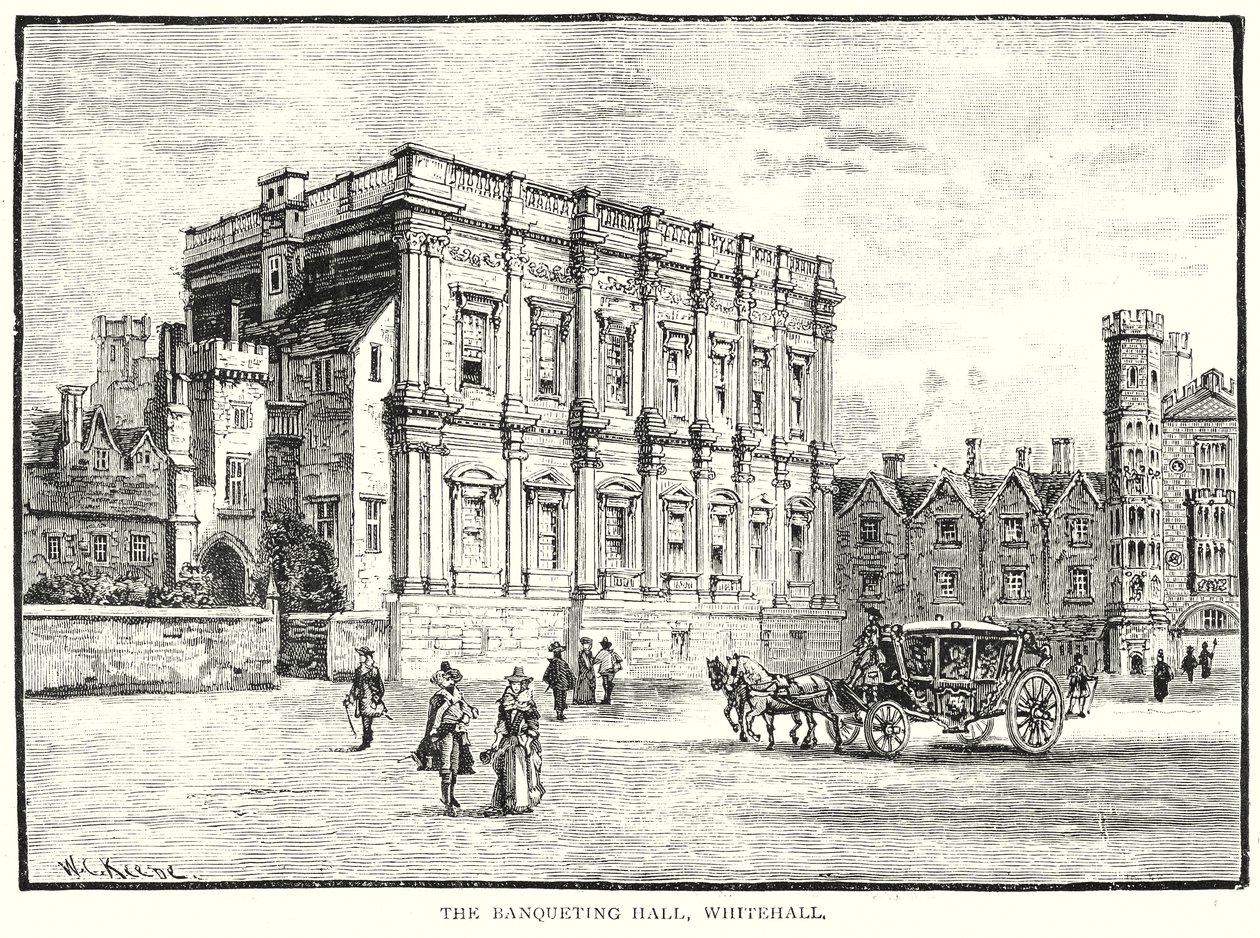 La salle des banquets, Whitehall (gravure) - English School