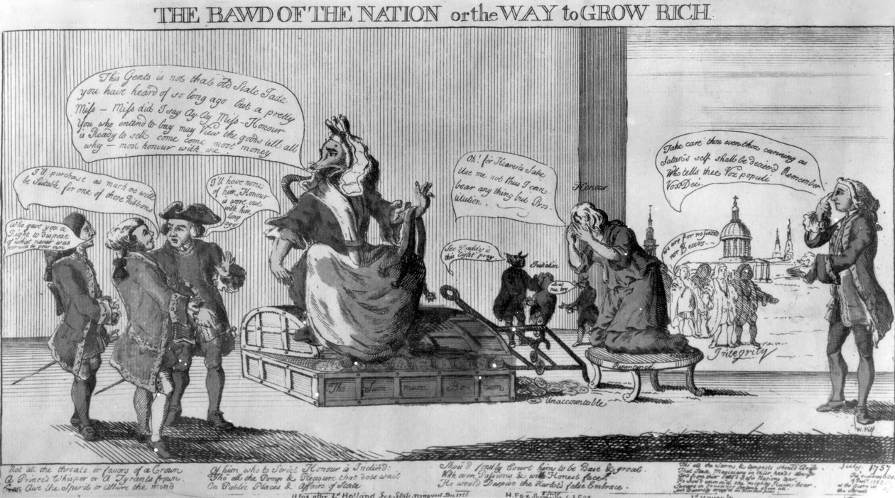 La Maquerelle de la Nation, ou la Façon de Devenir Riche, publié par Matthew Darly, 1757 - English School