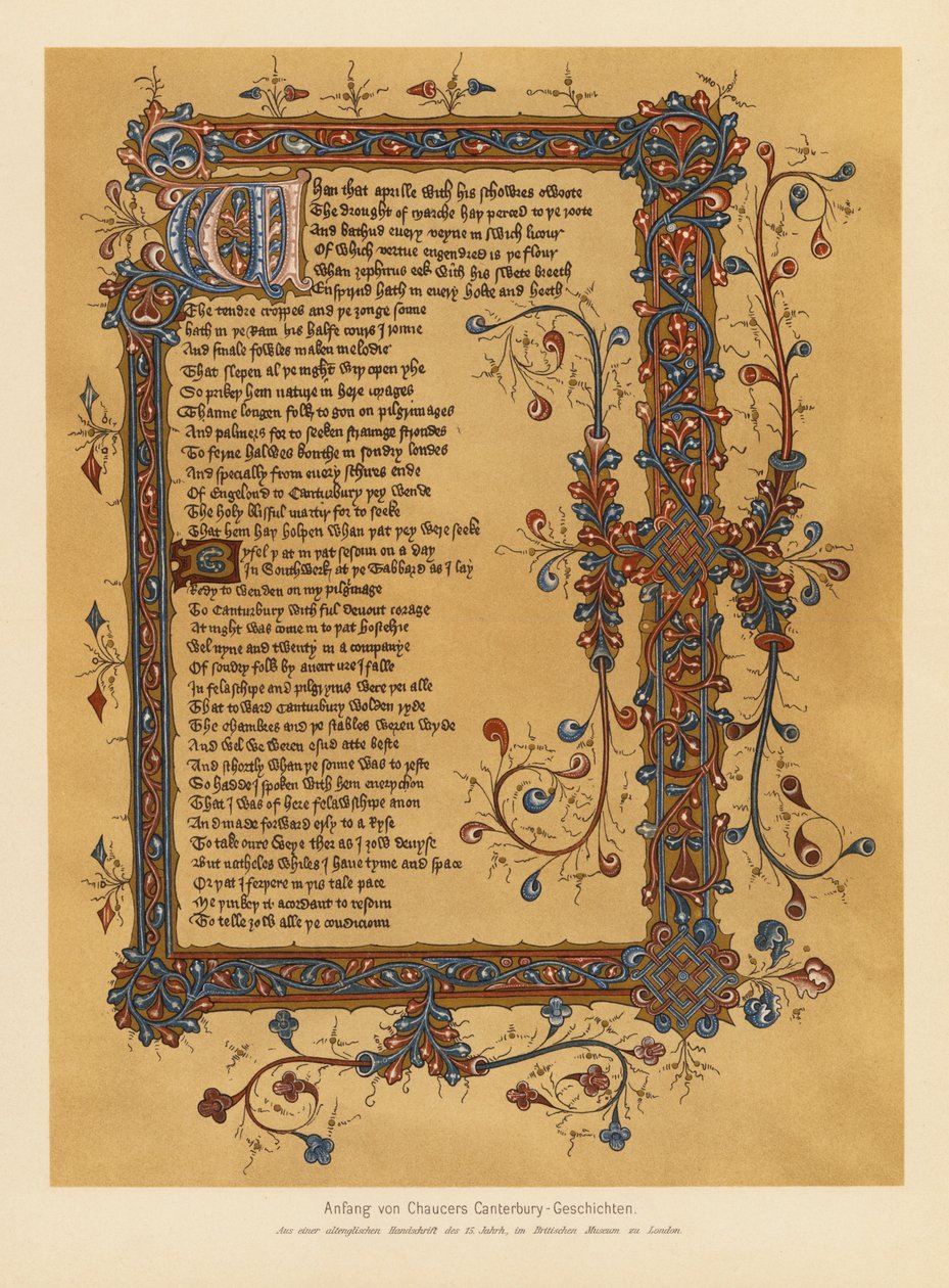 Les Contes de Canterbury de Geoffrey Chaucer (lithographie couleur) - English School