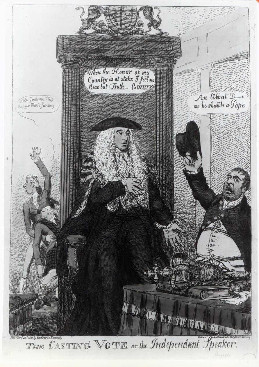 Le vote décisif, ou le président indépendant, caricature satirique montrant alors le Premier ministre, Henry Addington, 1805 - English School