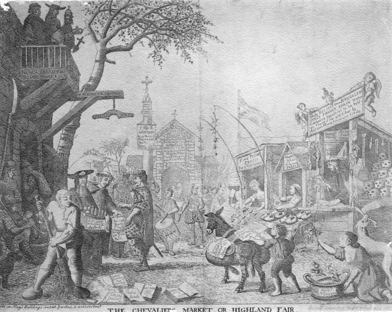 Le Marché des Chevaliers, ou la Foire des Highlands, publié par George Bickham le Jeune, 1745 - English School
