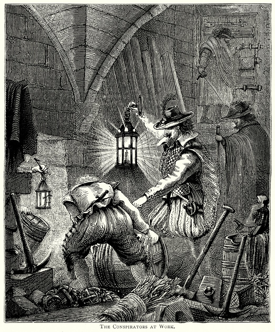 Les conspirateurs au travail (gravure) - English School