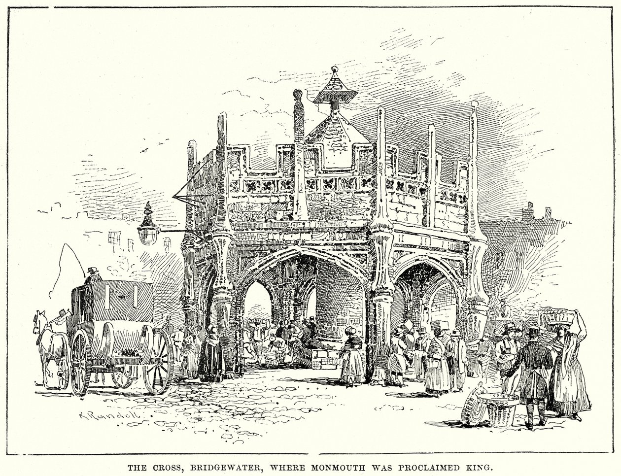 La Croix, Bridgewater, où Monmouth a été proclamé roi (gravure) - English School