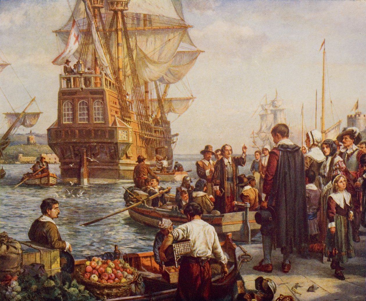 Le départ des Pères pèlerins en 1620, illustration de 