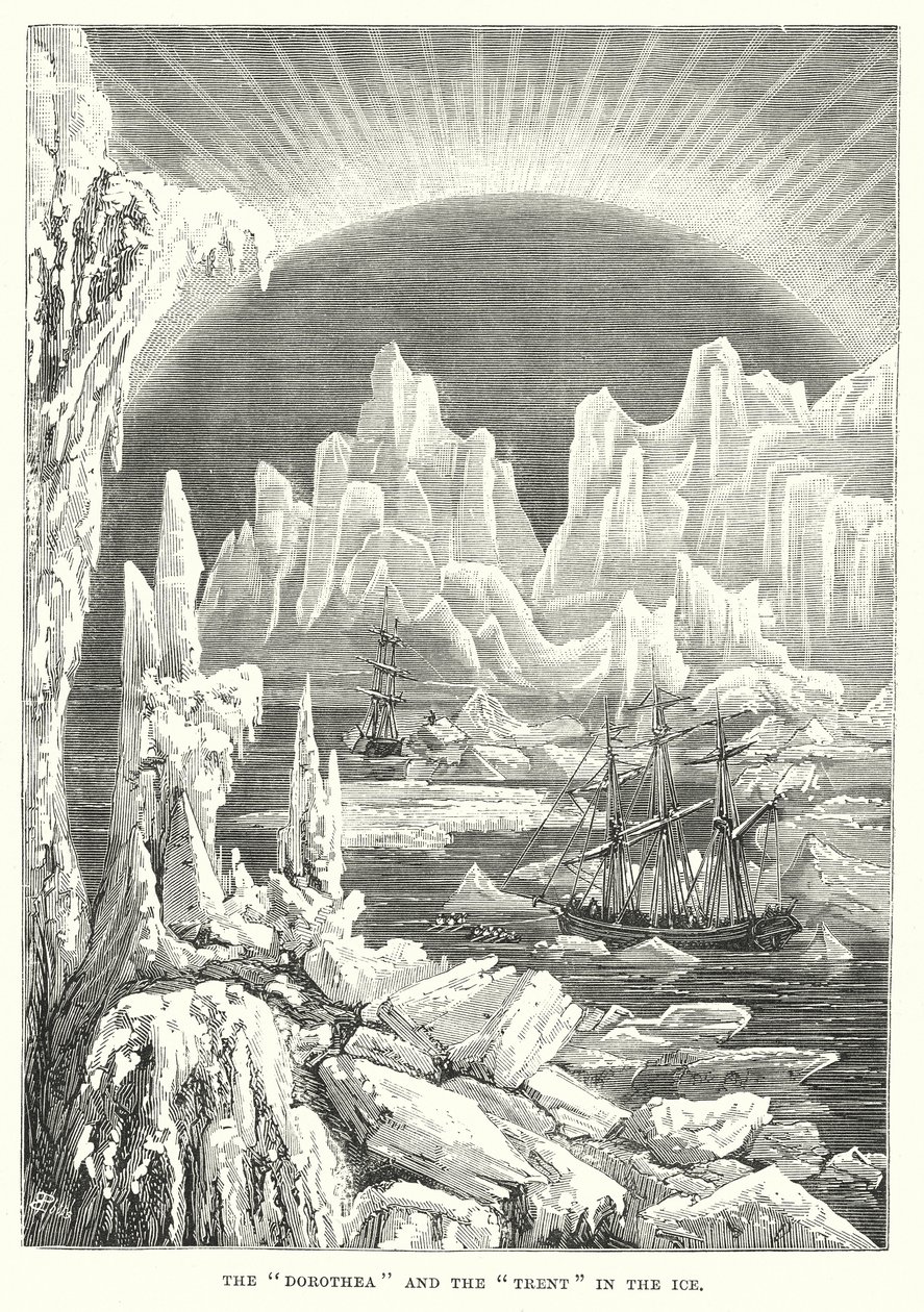 Le "Dorothea" et le "Trent" dans les glaces (gravure) - English School