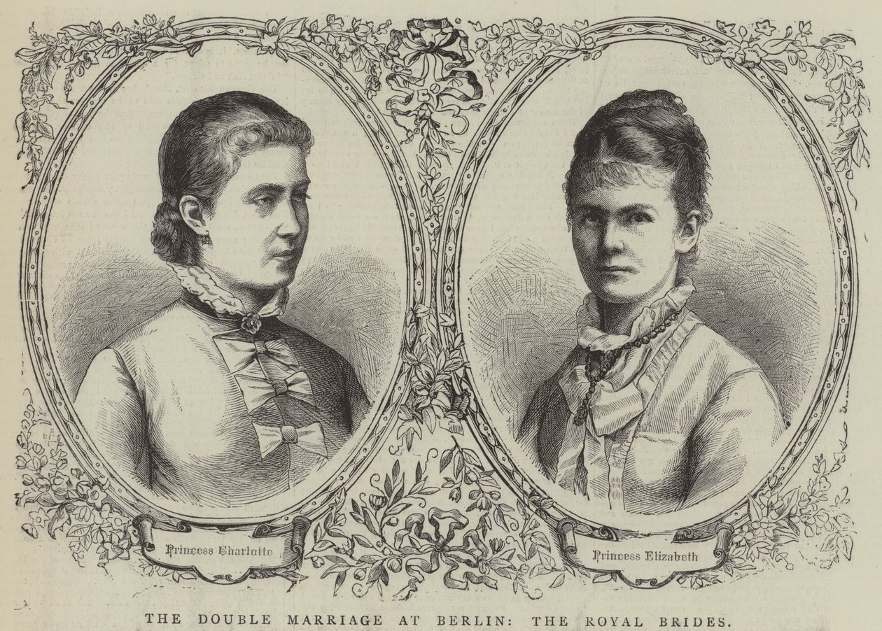 Le double mariage à Berlin, les épouses royales (gravure) - English School