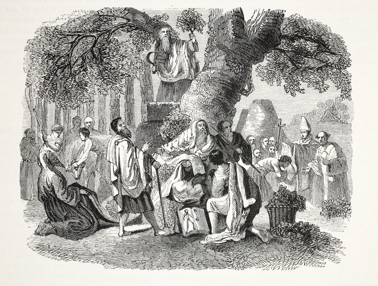 Les druides, ou la conversion des Bretons au christianisme par Bran et ses disciples, publié au 19ème siècle (gravure sur acier) - English School