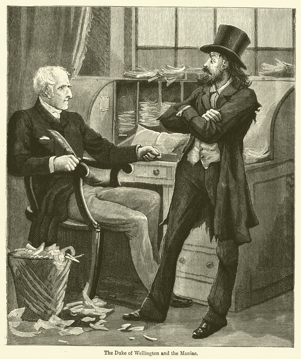 Le duc de Wellington et le maniaque (gravure) - English School