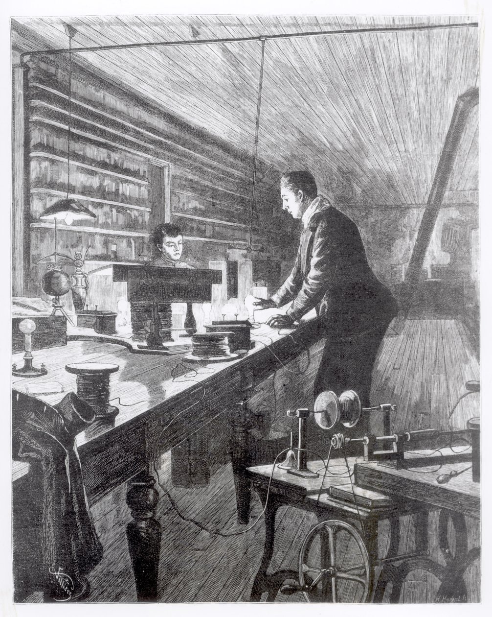 La lumière électrique, M. Edison (1847-1931) dans son laboratoire - English School