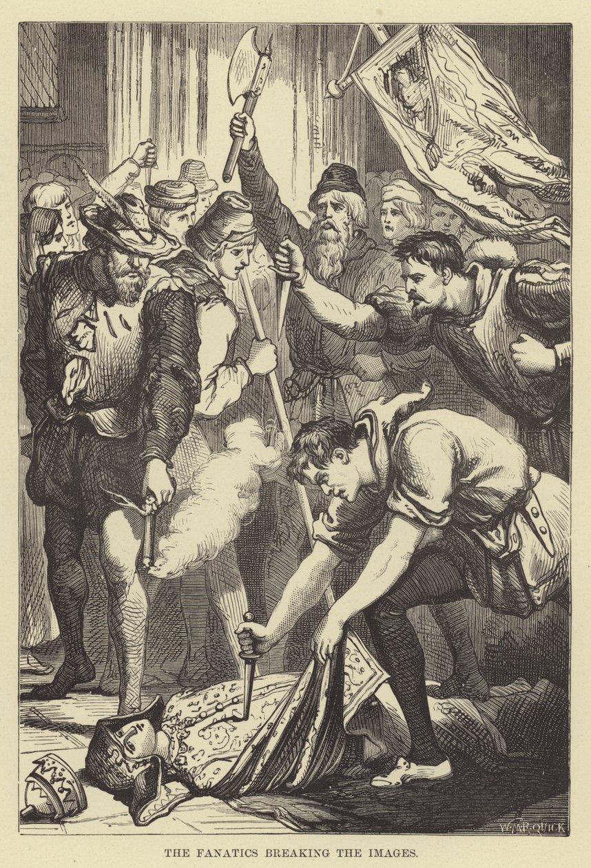 Les fanatiques brisant les images (gravure) - English School