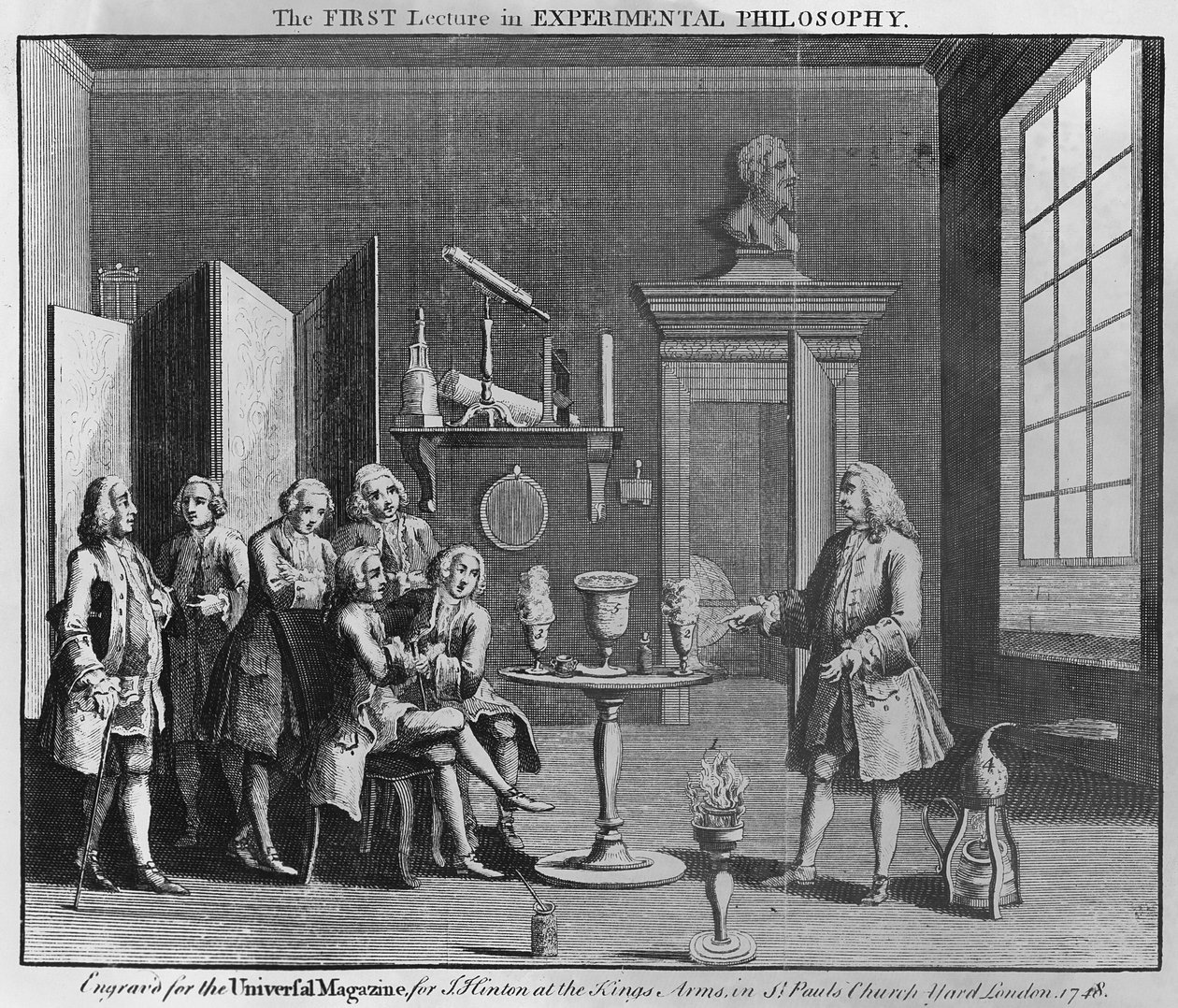 La première conférence en philosophie expérimentale, gravée pour le Universal Magazine, 1748 - English School