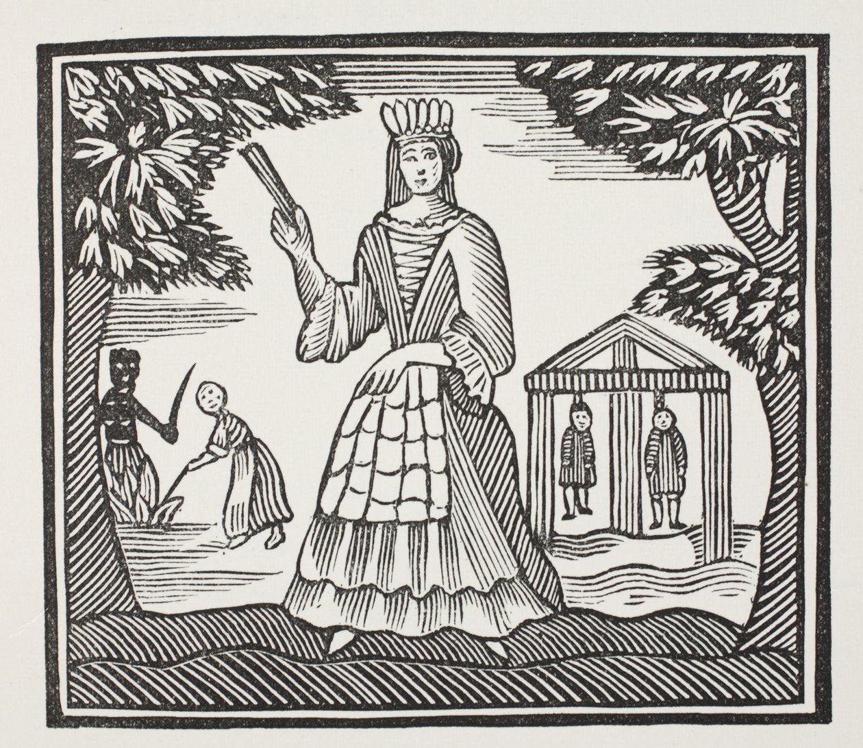 Les fortunes et infortunes de Moll Flanders, née à Newgate, illustration de Chap-books du XVIIIe siècle par John Ashton, pub. 1882 - English School