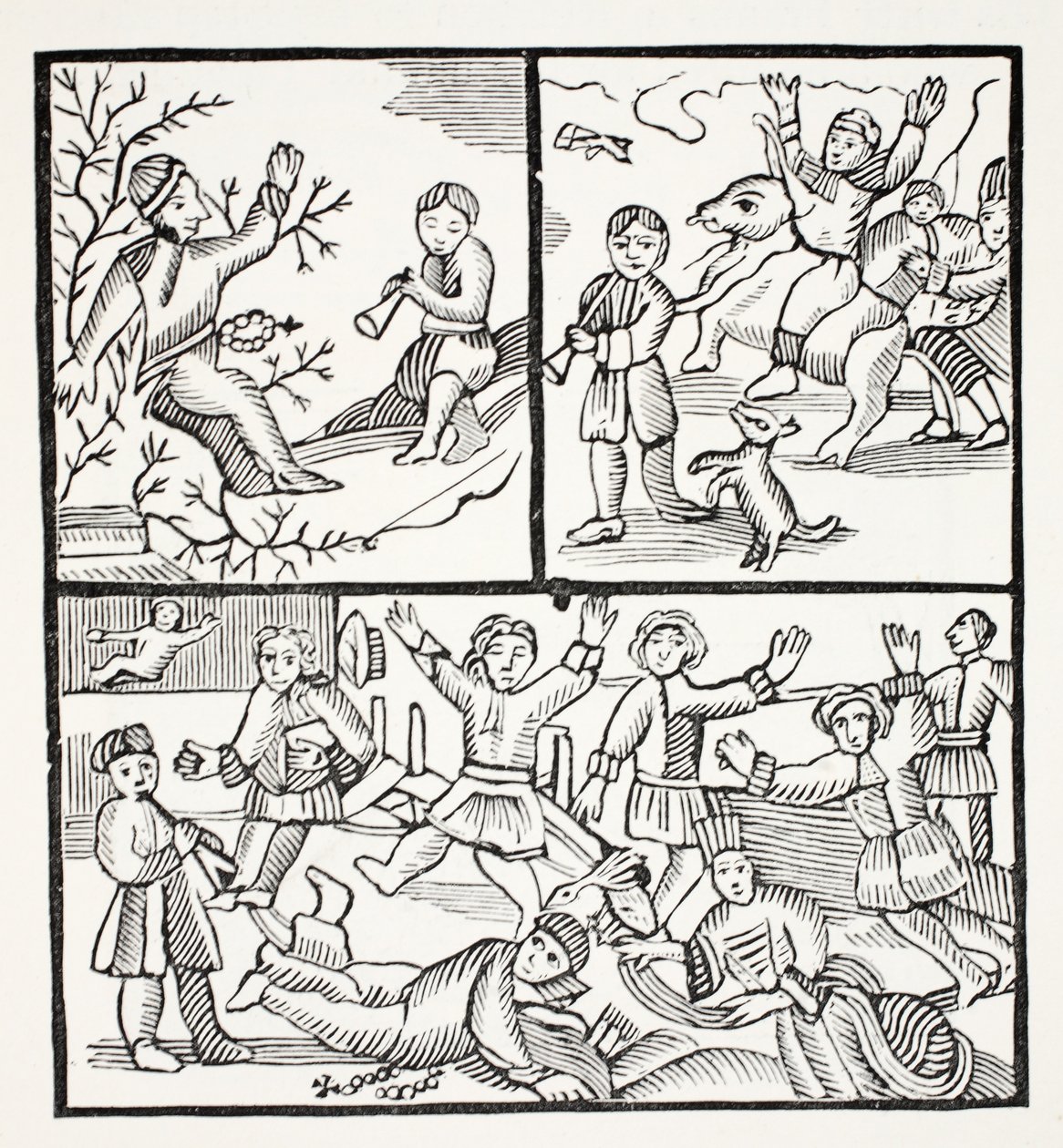 Le frère et le garçon, illustration de Chap-books du XVIIIe siècle par John Ashton, pub. 1882 - English School