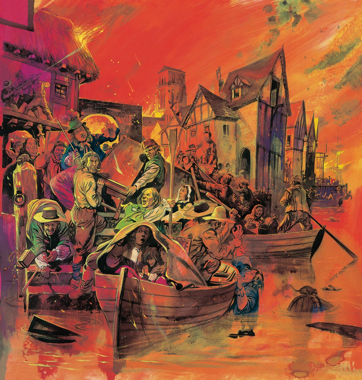 Le grand incendie de Londres (gouache sur papier) - English School