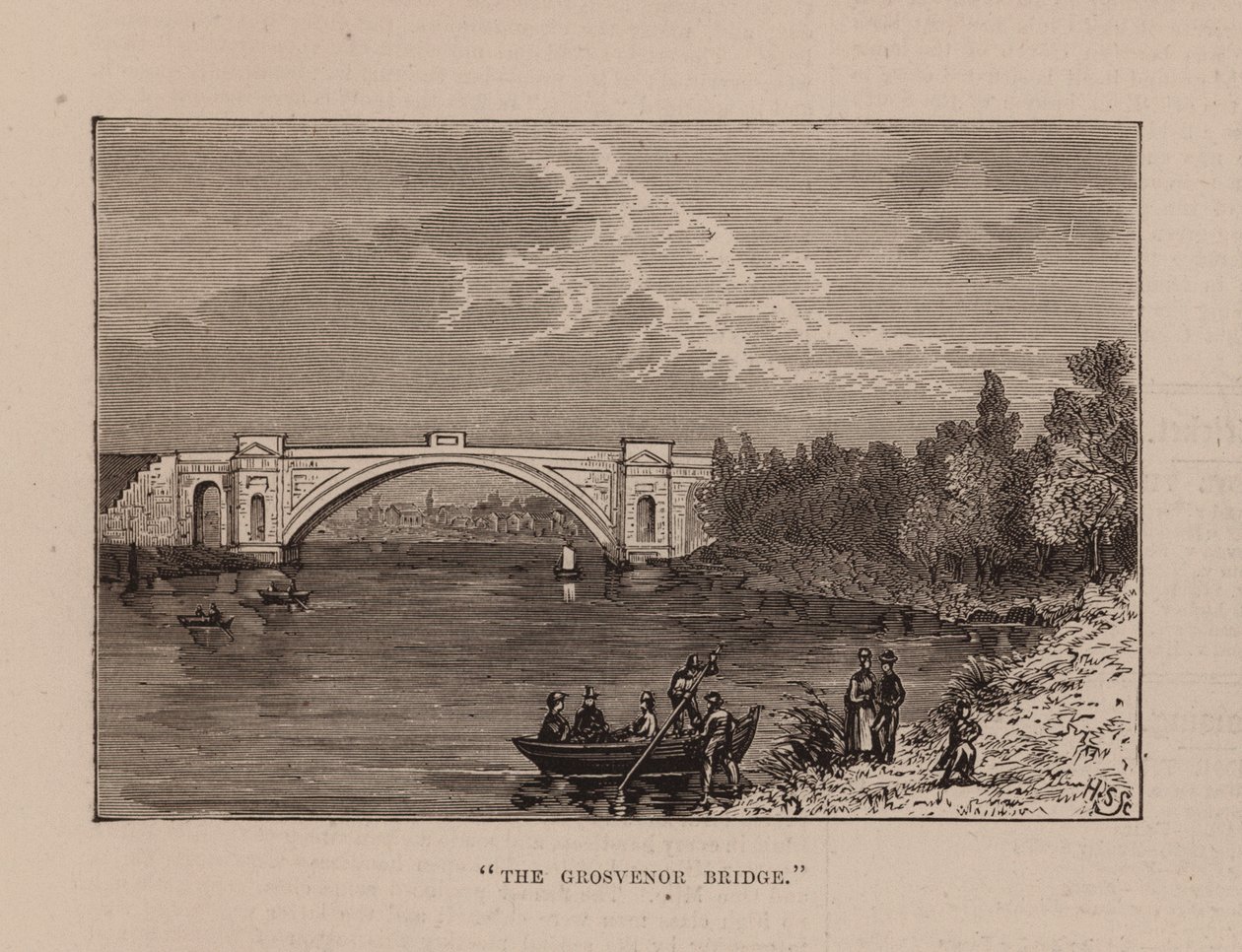 "Le pont Grosvenor" (gravure) - English School