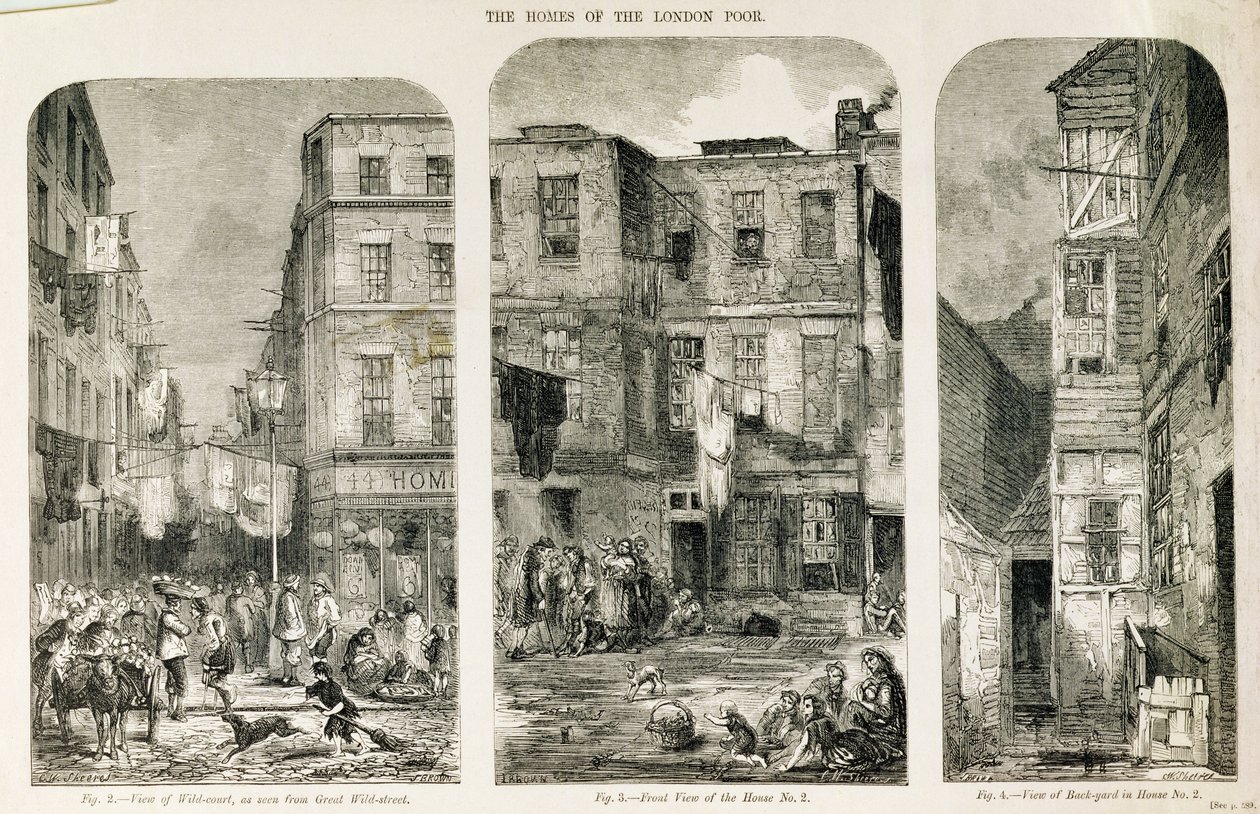 Les maisons des pauvres de Londres, extrait de "The Builder Magazine". - English School