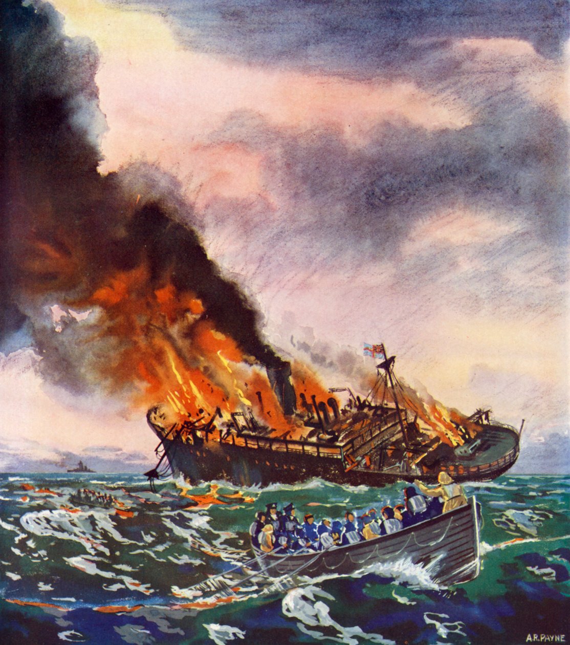 Le Jervis Bay, coulé le 5 novembre 1940 (lithographie couleur) - English School