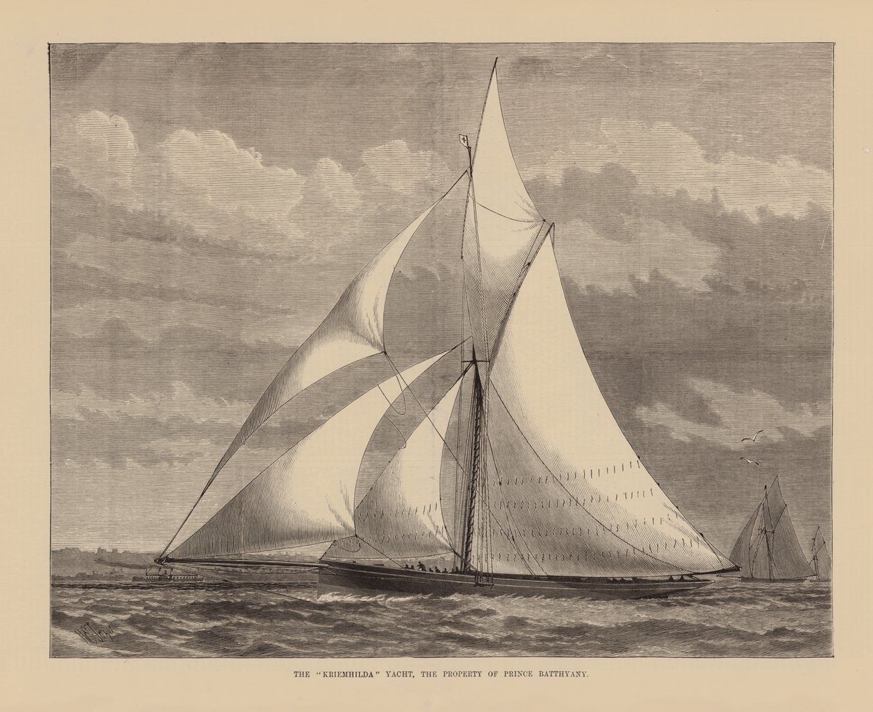 Le yacht "Kriemhilda", propriété du prince Batthyany (gravure) - English School