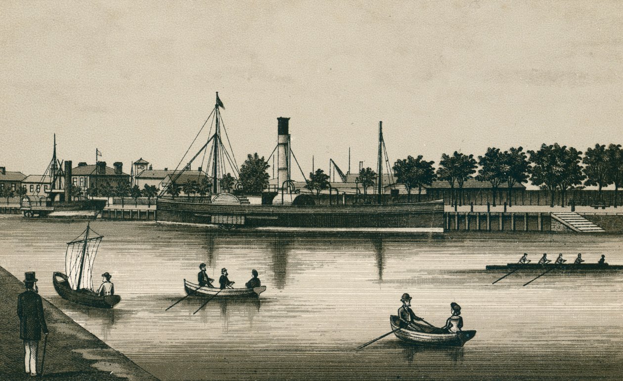 The Landing Stage River View, Ipswich (litho) - English School