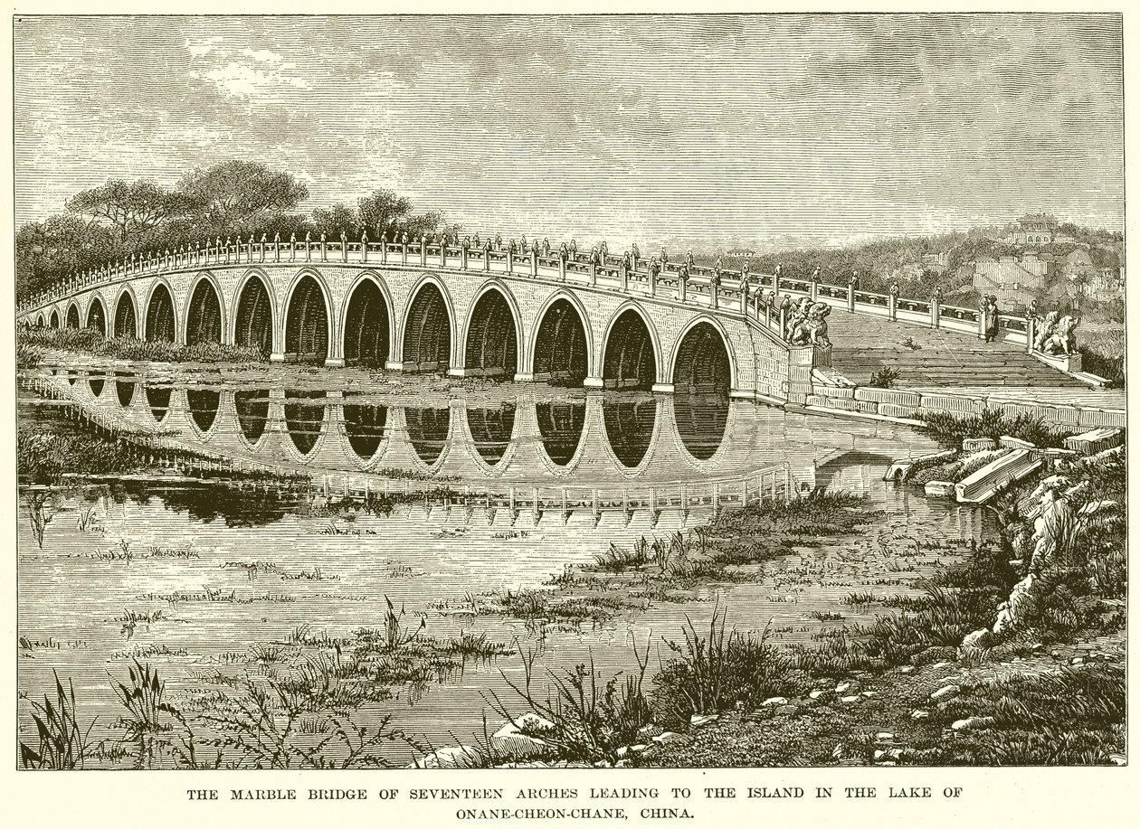 Le pont de marbre à dix-sept arches menant à l