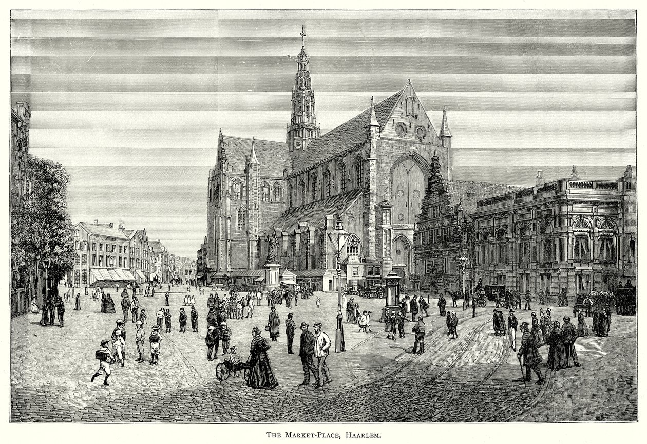 La place du marché, Haarlem (gravure) - English School