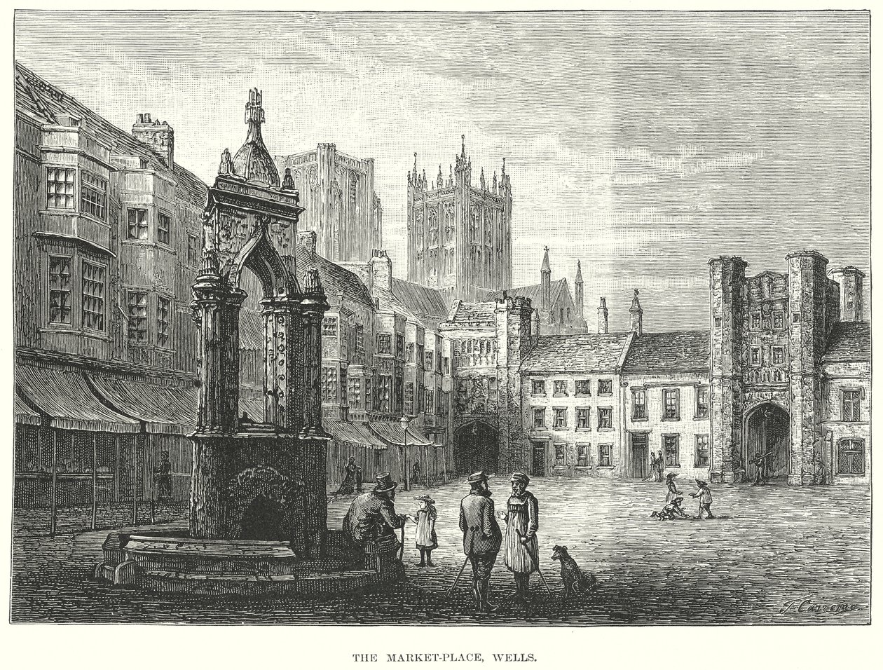 La place du marché, Wells (gravure) - English School