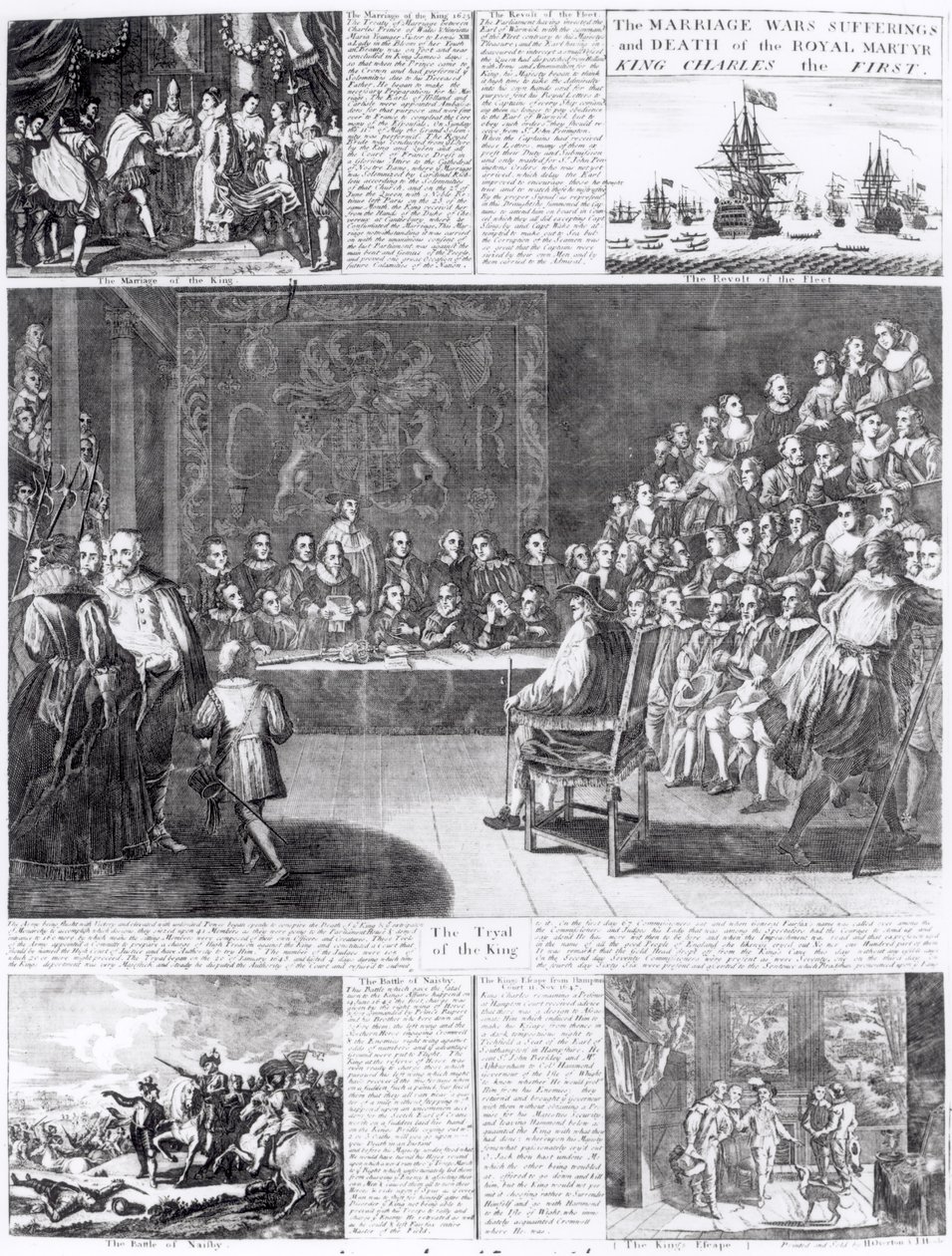 Le Mariage, les guerres, les souffrances et la mort du martyr royal, le roi Charles Ier, imprimé par Henry Overton et J. Hoole - English School