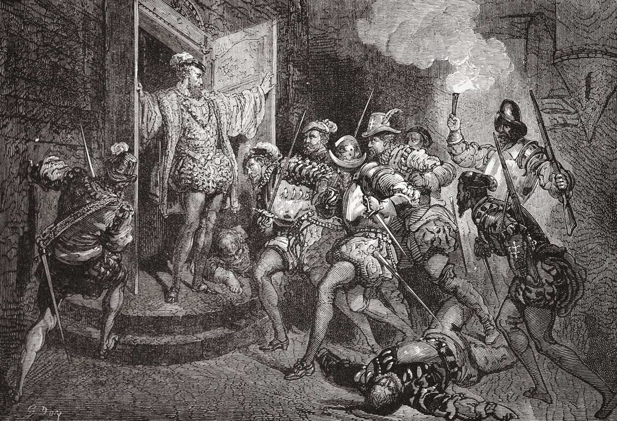 Le massacre de la Saint-Barthélemy : attaque des logements de Coligny, illustration de L