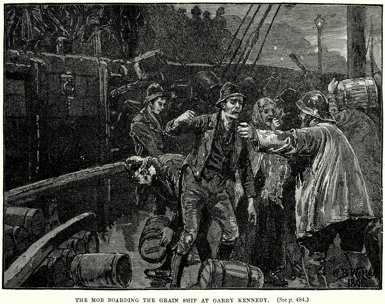 La foule montant à bord du navire céréalier à Garry Kennedy (gravure) - English School