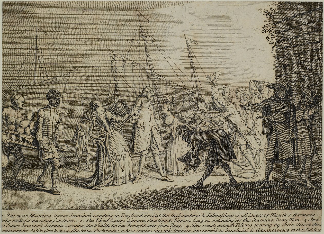 Le Très Illustre Signor Senesinos débarquant en Angleterre, vers 1726 - English School