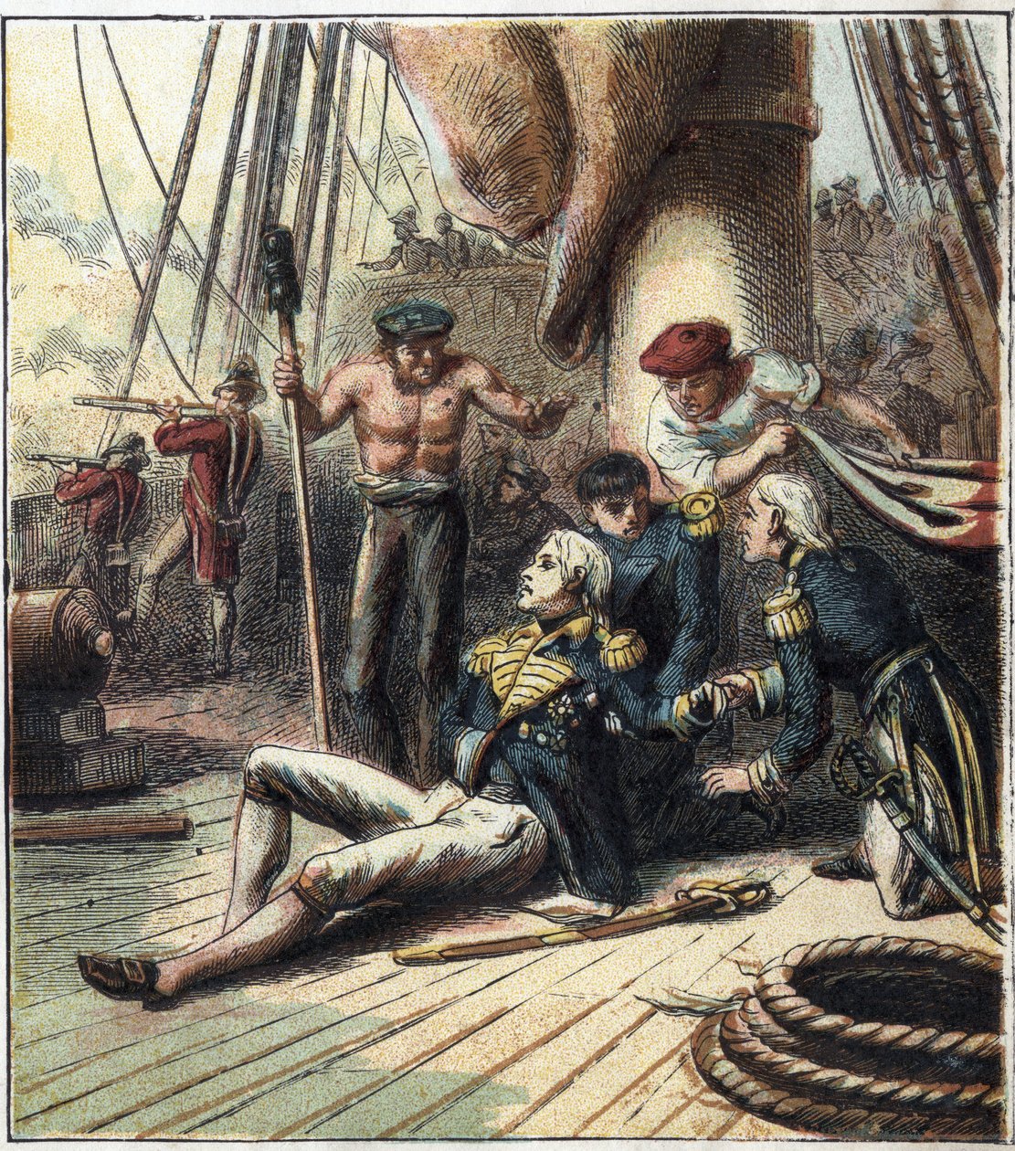 La guerre napoléonienne : la bataille de Trafalgar, le 21/10/1805, opposant la flotte franco-espagnole sous l