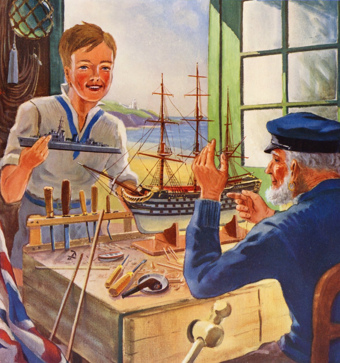 La Nelson Touch, jeunes et vieux maquettistes (lithographie couleur) - English School