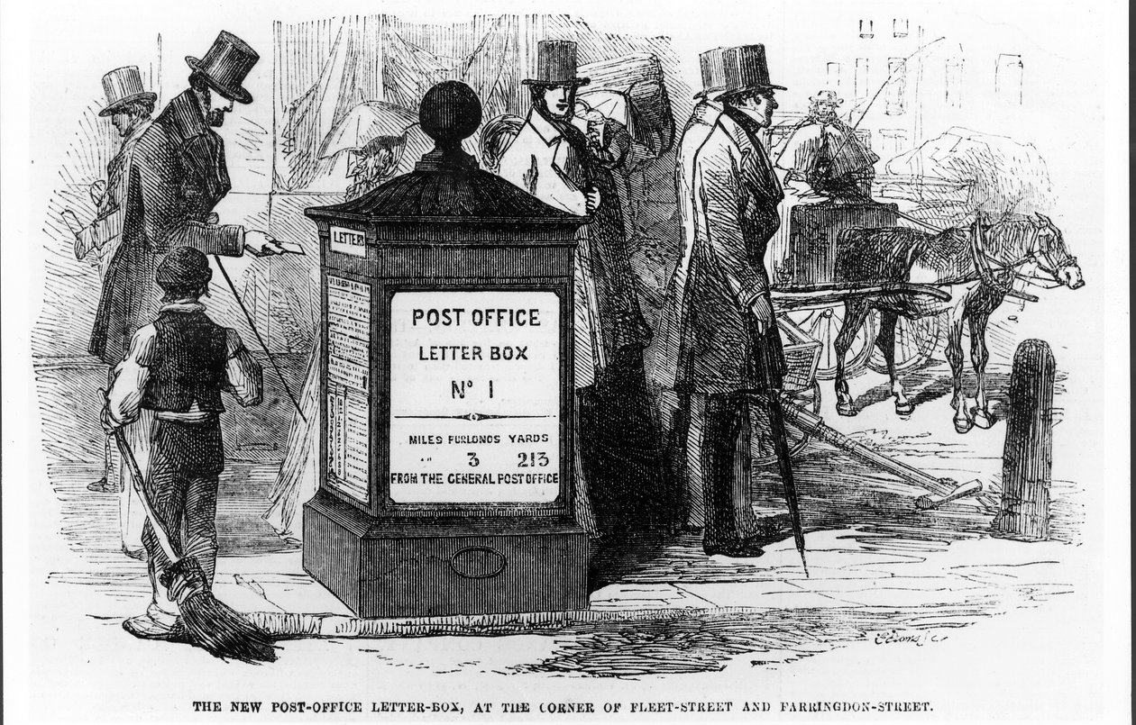La nouvelle boîte aux lettres de la poste, au coin de Fleet Street et Farringdon Street, de The Illustrated London News, 24 mars 1855 - English School