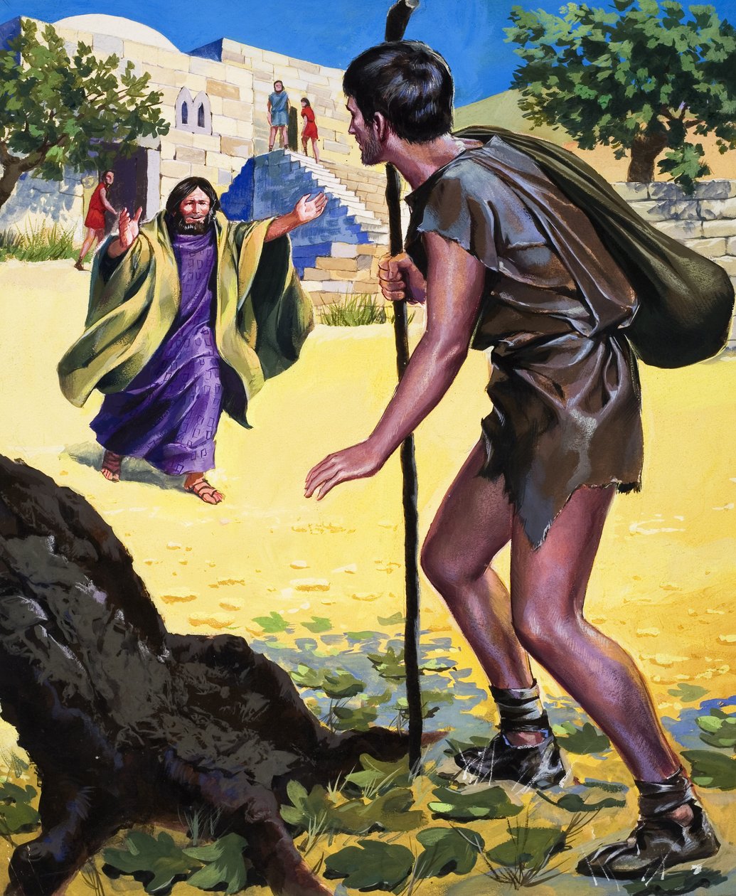 La parabole du fils prodigue (gouache sur papier) - English School
