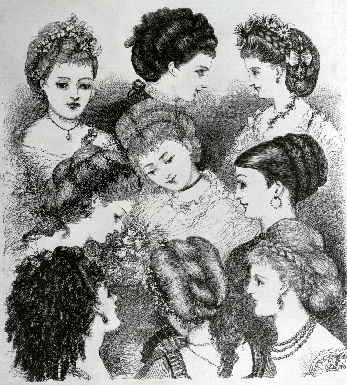 Les modes actuelles en coiffure, 1870 - English School