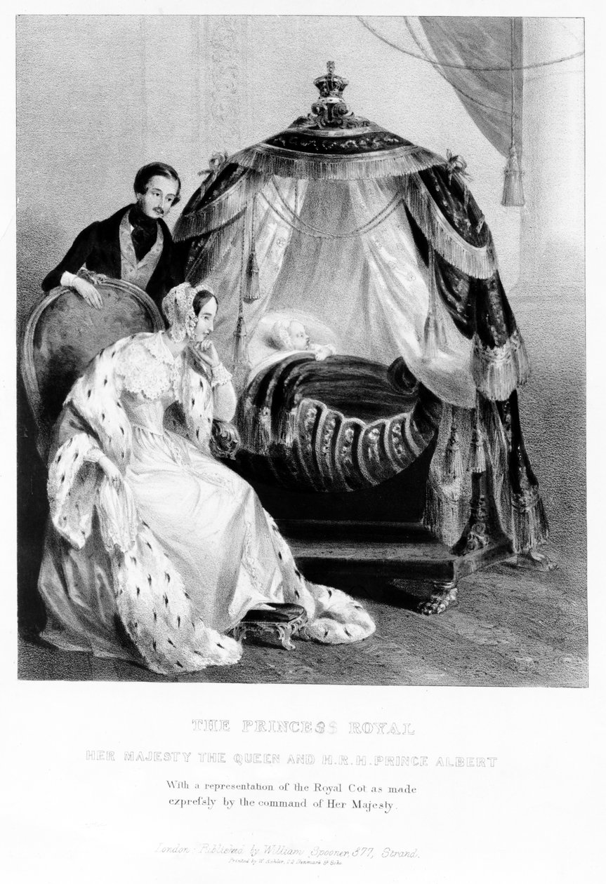 La Princesse Royale, Sa Majesté la Reine et SAR le Prince Albert, avec le berceau royal, vers 1840 - English School