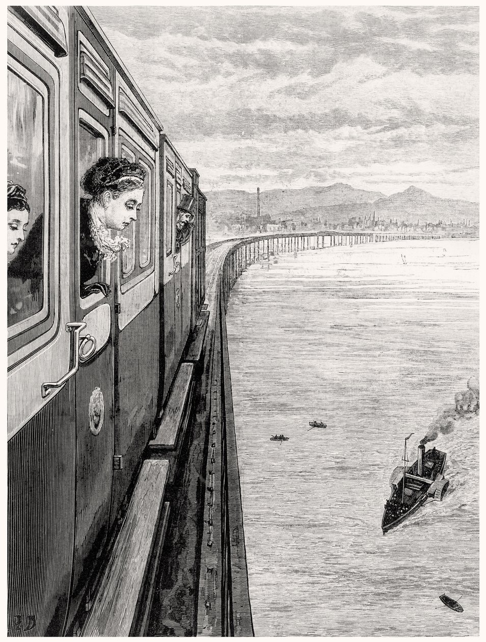 Le retour de la reine des Highlands; Sa Majesté traversant le pont de Tay, Dundee - English School