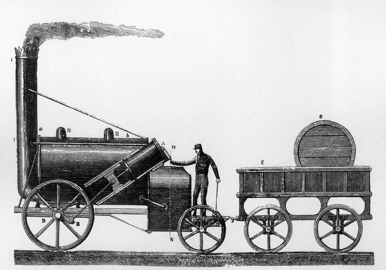 La Rocket, locomotive à vapeur conçue et construite par George et Robert Stephenson en 1829 pour le chemin de fer Liverpool-Manchester - English School