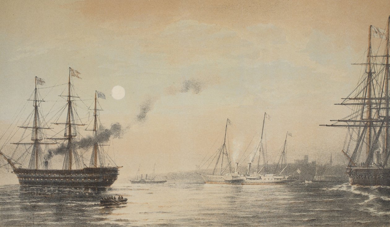 Le yacht royal au large de Margate le soir du 5 mars 1863, de A Memorial of the Marriage of Edward VII and Alexandra of Denmark, pub. 1864 - English School