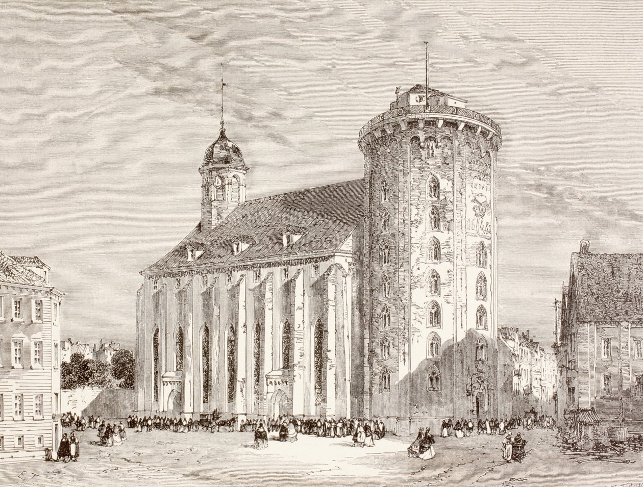 La Tour Ronde ou Rundetarn à Copenhague, Danemark au XIXe siècle (lithographie) - English School