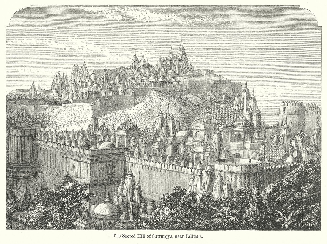 La colline sacrée de Sutrunjya, près de Palitana (gravure) - English School