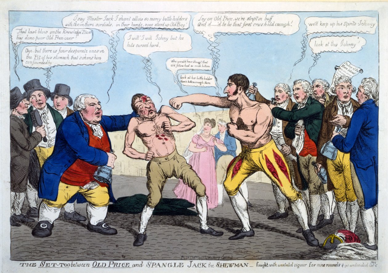 Le combat entre Old Price et Spangle Jack le montreur - combattu avec une vigueur ininterrompue pendant neuf rounds et encore indécis, pub. Londres - English School